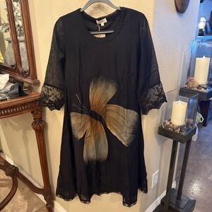 NWT~THE LOOM VRAJ Women Black Butterfly Design Lace Trim Dress Size Small